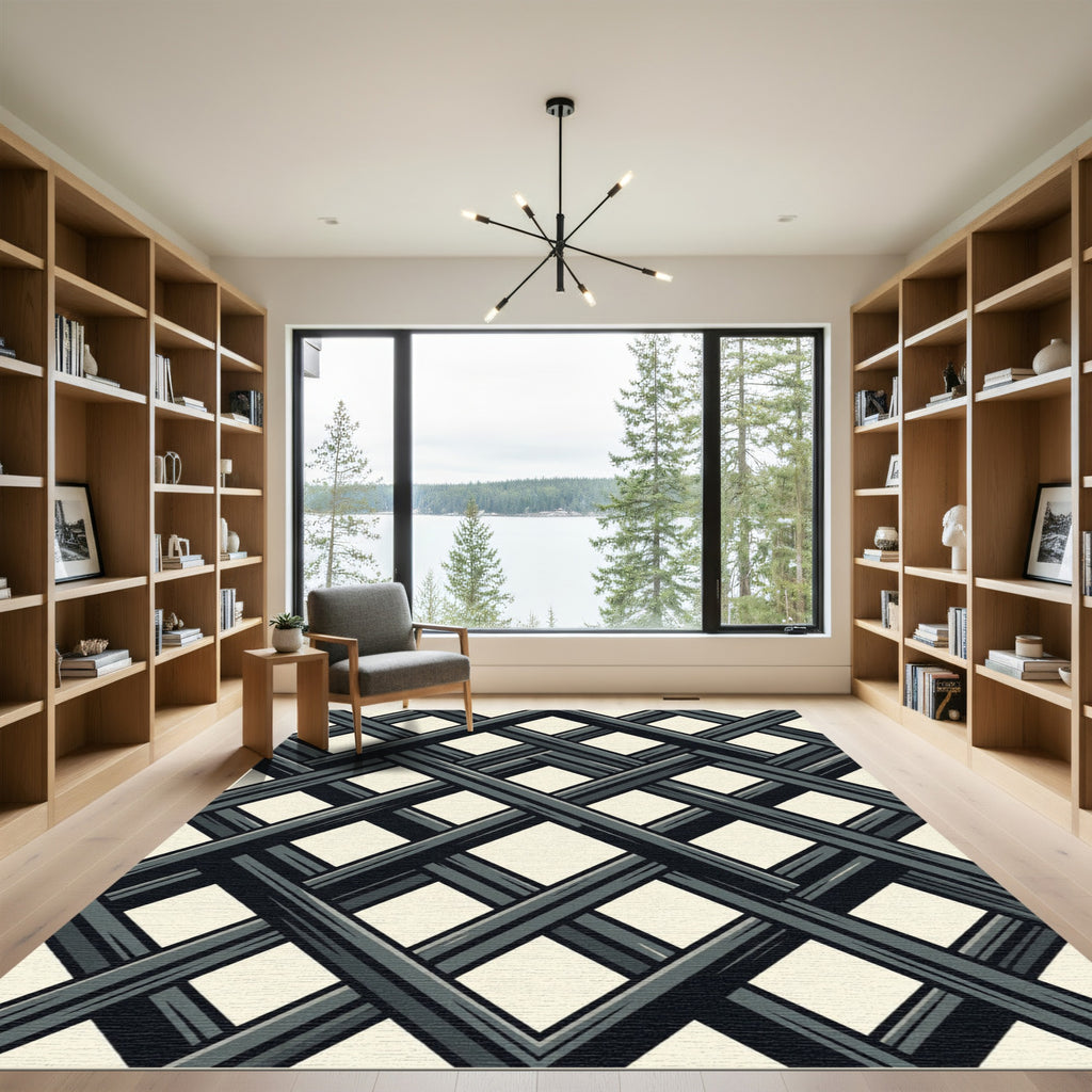 Dark Gray Lattice Diamond Weave Rug