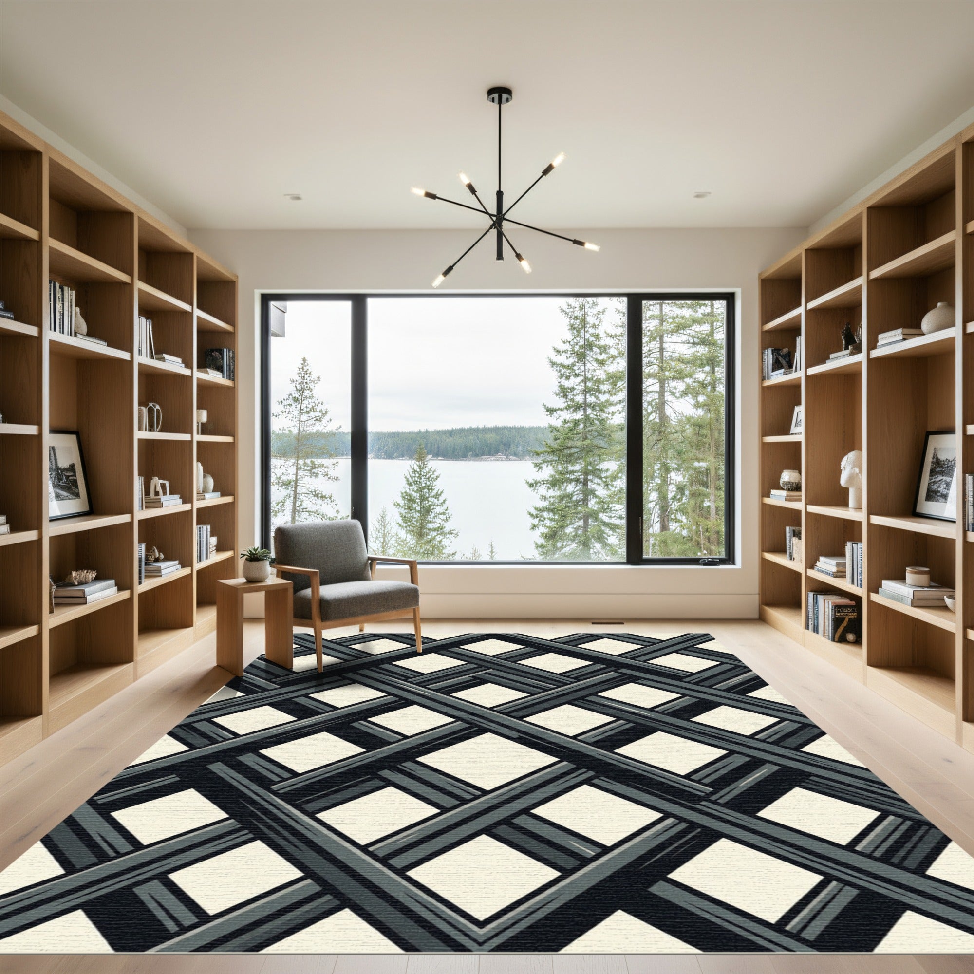 Dark Gray Lattice Diamond Weave Rug