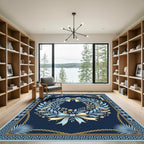 Blue Gold Laurel Wreath Bow Chain Rug