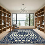 Navy Blue Hexagon Floral Medallion Rug