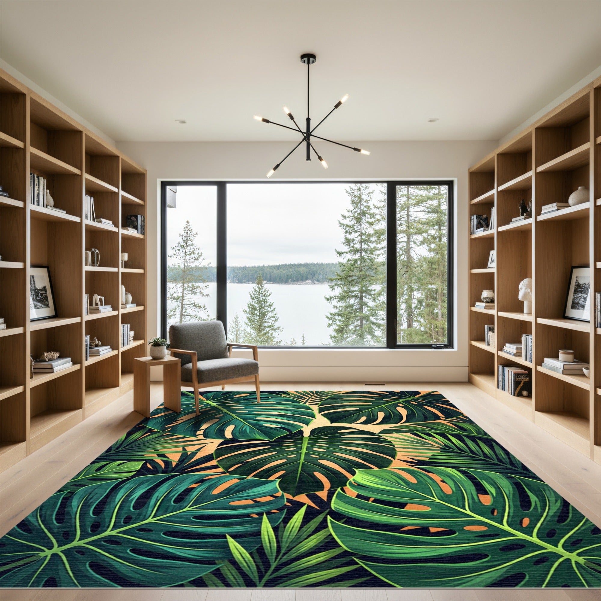 Lush Tropical Monstera Palm Leaves Rug