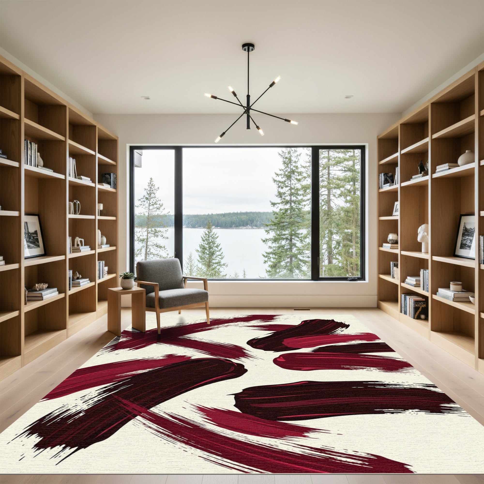 Bold Crimson Abstract Brushstroke Rug