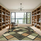 Ornate Earthy Geometric Damask Grid Rug