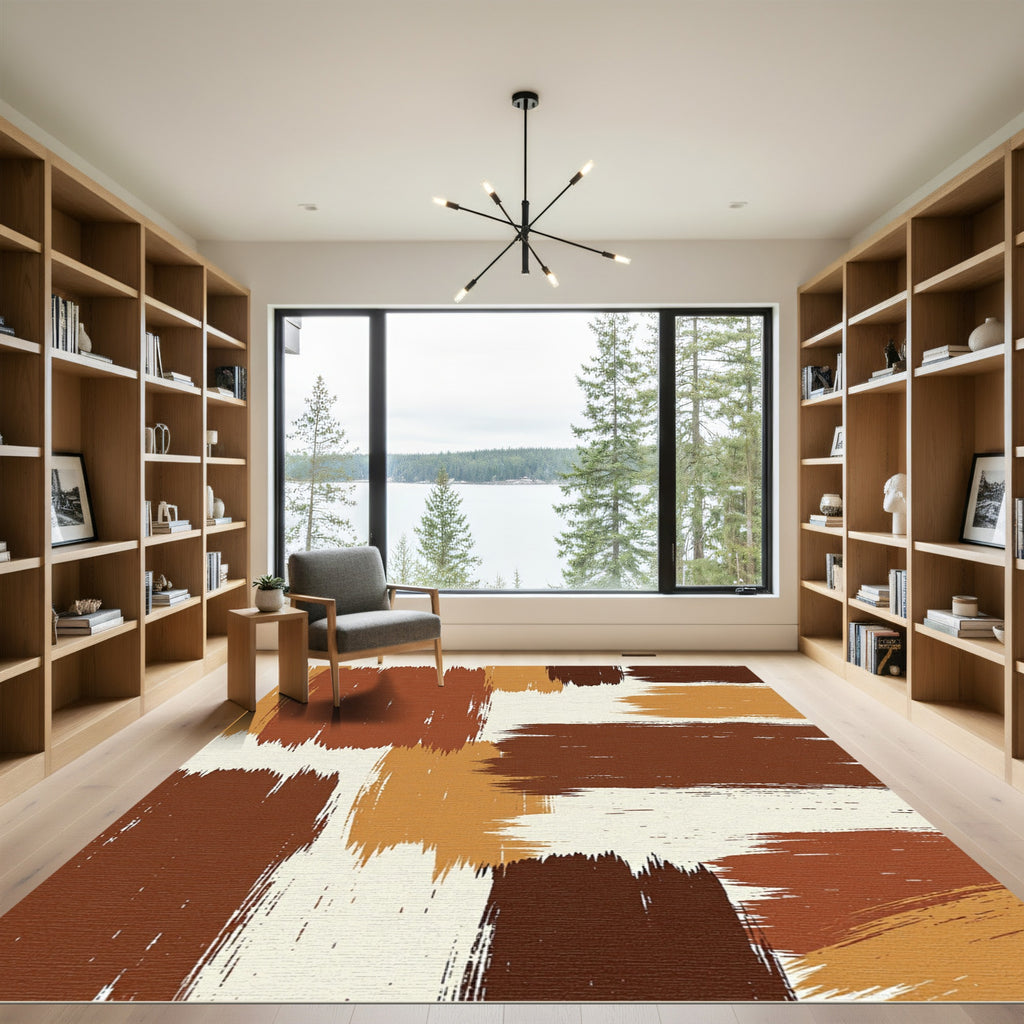 Abstract Earthy Brown Brush Stroke Rug