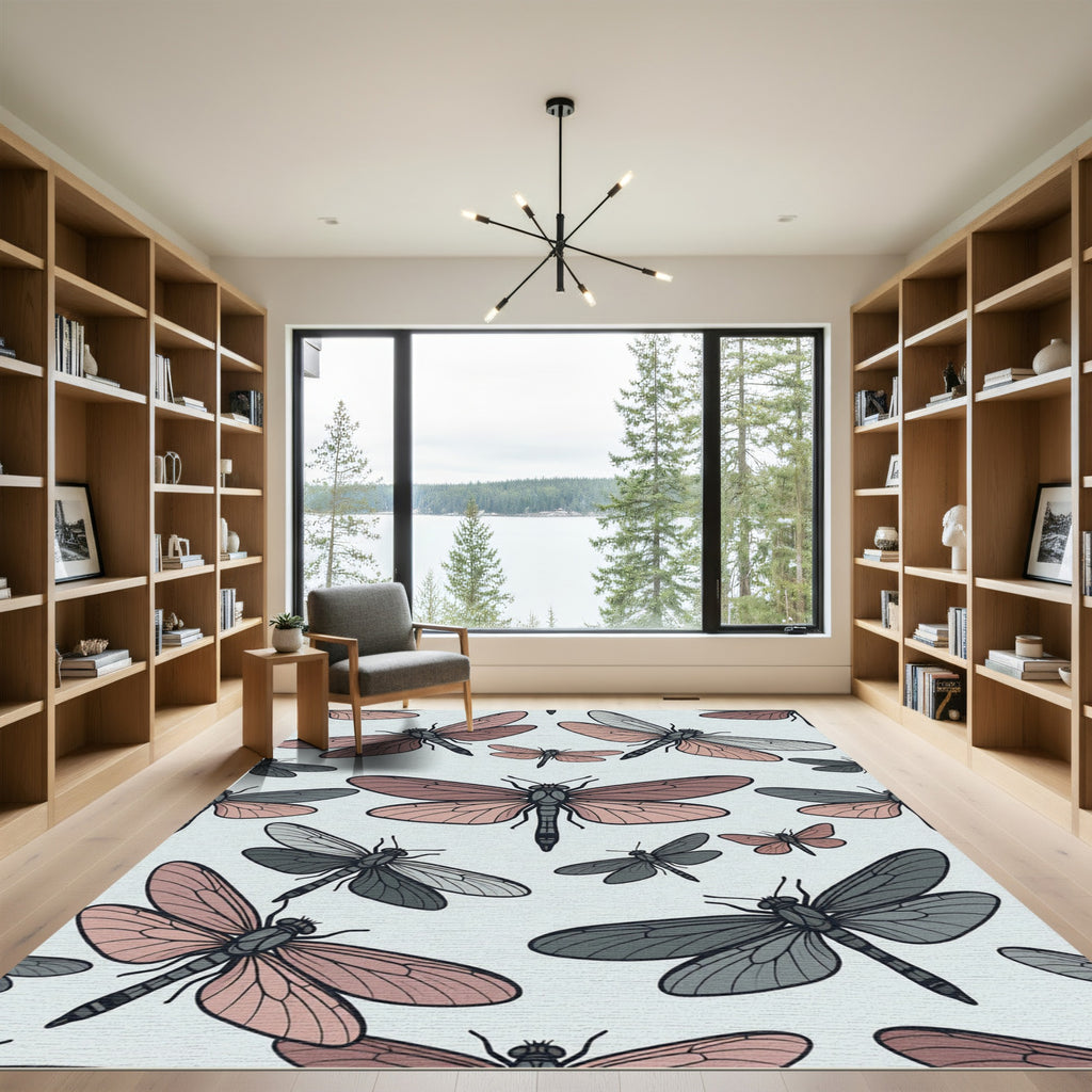 Ethereal Dusty Pink Dragonfly Garden Rug
