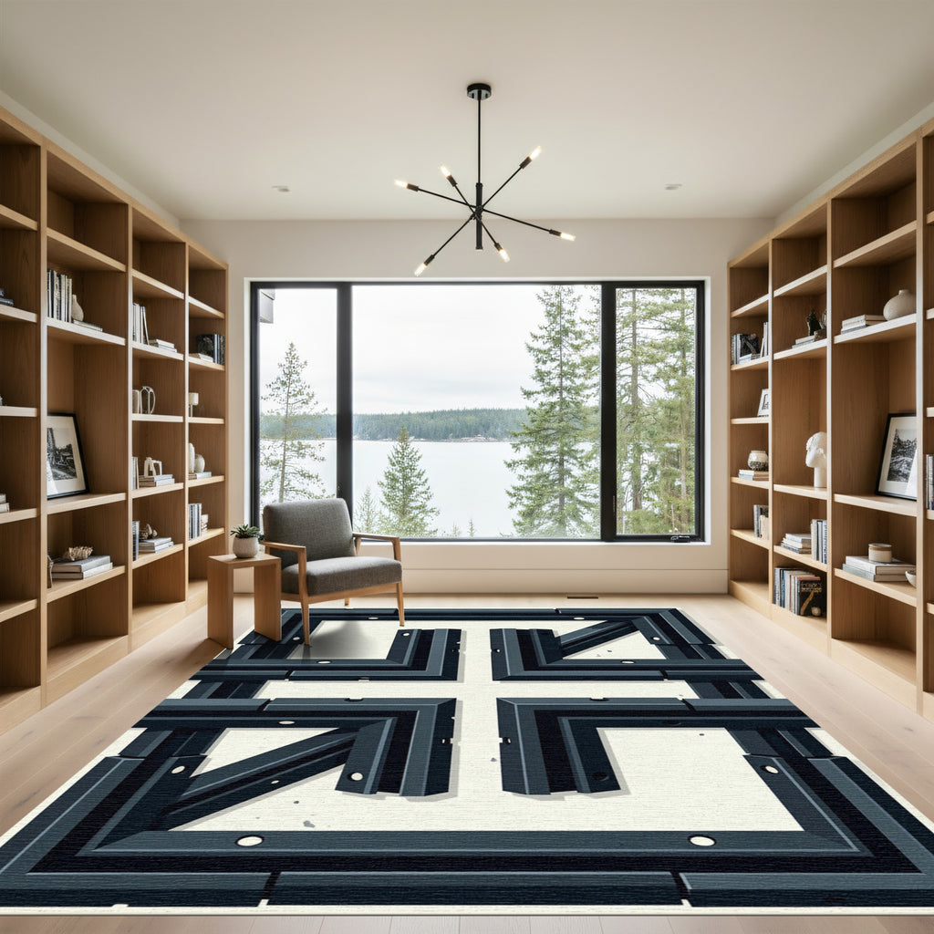 Dark Gray Cubic Maze Structure Rug