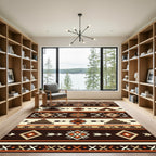 Terracotta Beige Striped Geometric Aztec Rug