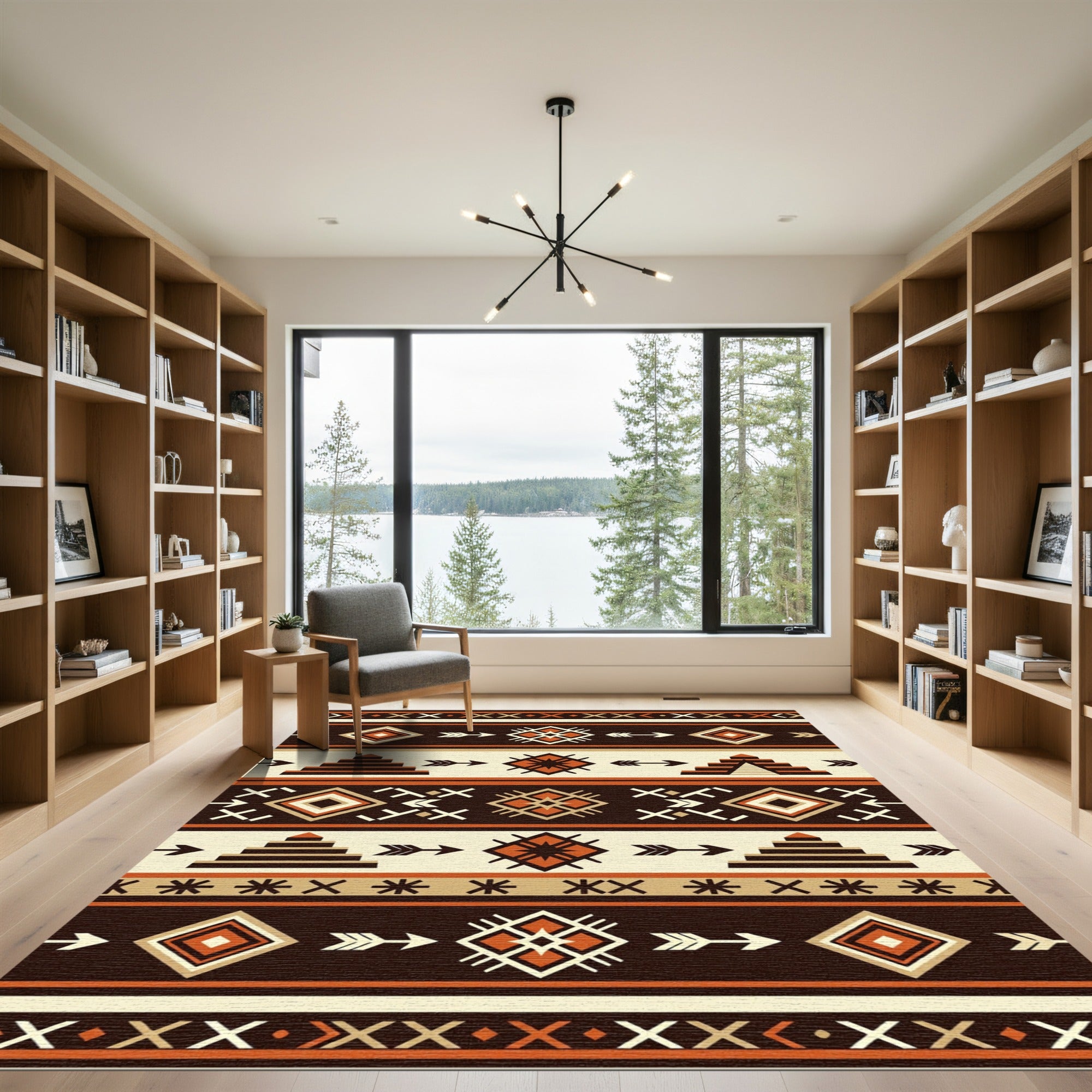 Terracotta Beige Striped Geometric Aztec Rug