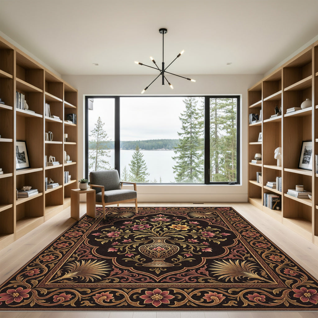 Ornate Gold Floral Empress Medallion Rug