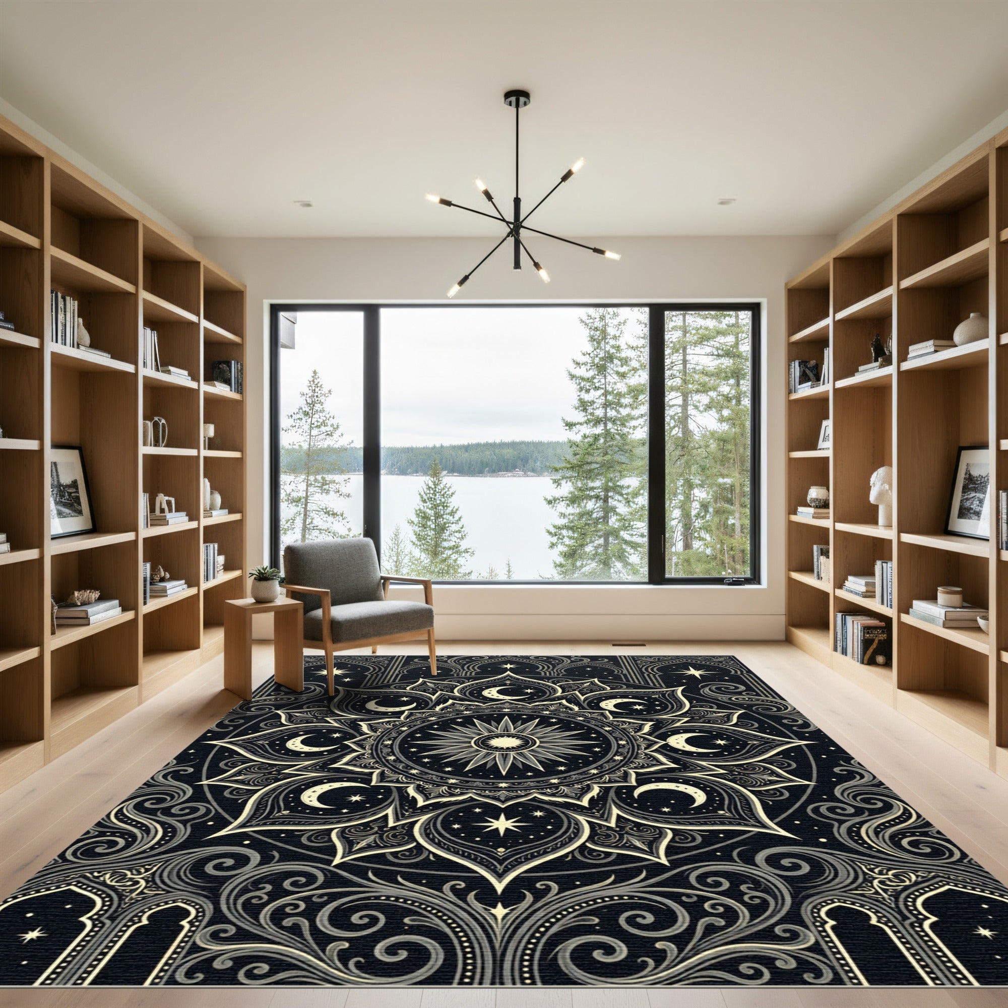 Celestial Black and Gold Mandala Rug