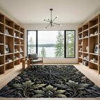 Elegant Charcoal Gold Botanical Star Medallion Rug