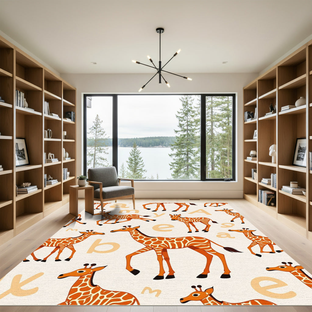 Whimsical Orange Giraffe Alphabet Chase Rug