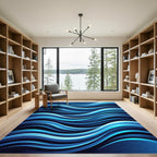 Luminous Blue Abstract Flowing Waves Rug