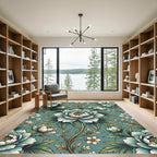 Ethereal Blue Peony Botanical Illustration Rug