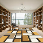Modern Ochre Geometric Rectangles Rug