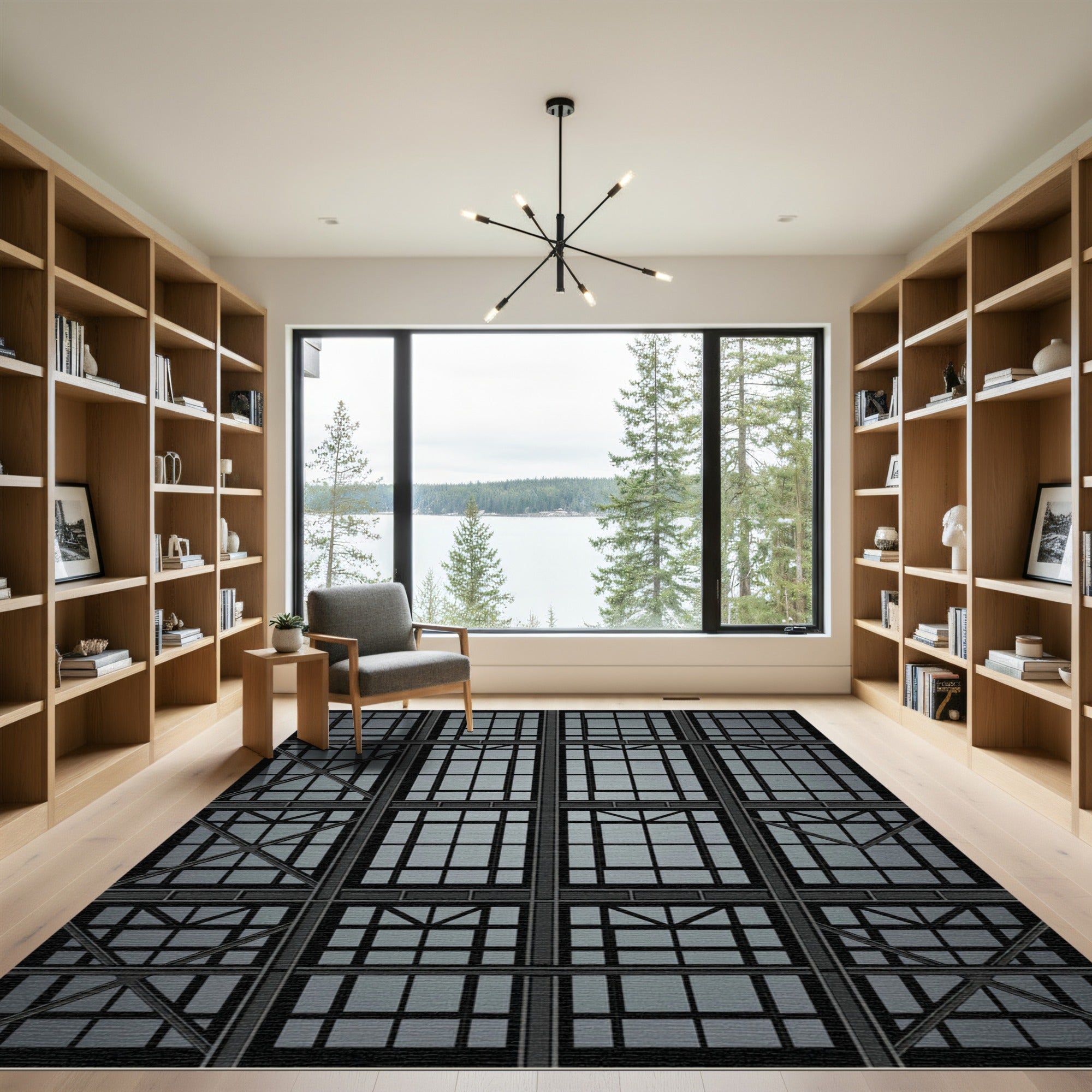 Modern Dark Gray Geometric Lattice Rug