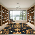 Celestial Golden Starburst Geometric Black Rug