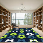 Vibrant Neon Soccer Ball Graphic Rug