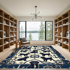 Nautical Black Puppy Anchor Helm Navy Rug