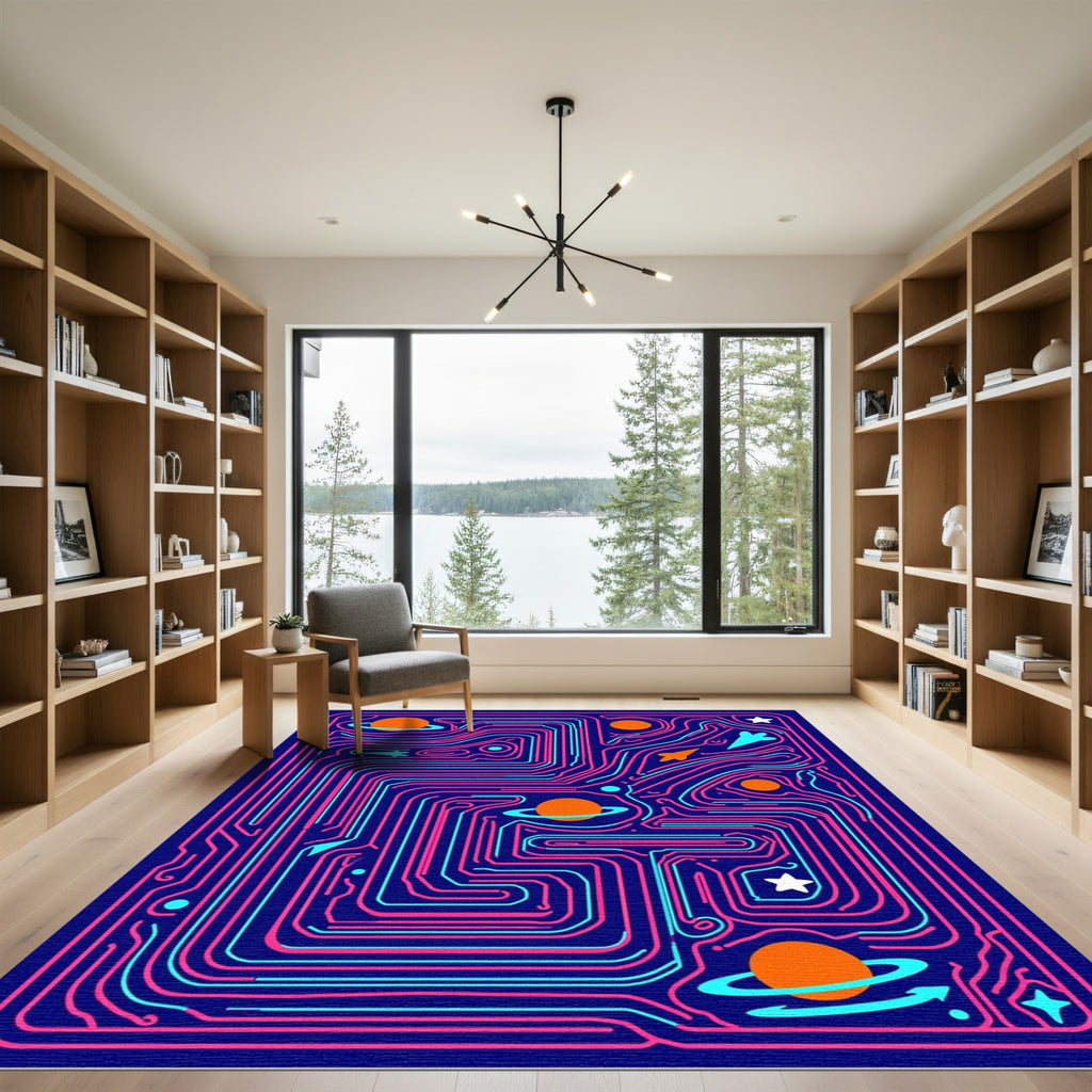 Cosmic Maze Playful Circuit Stars Rug
