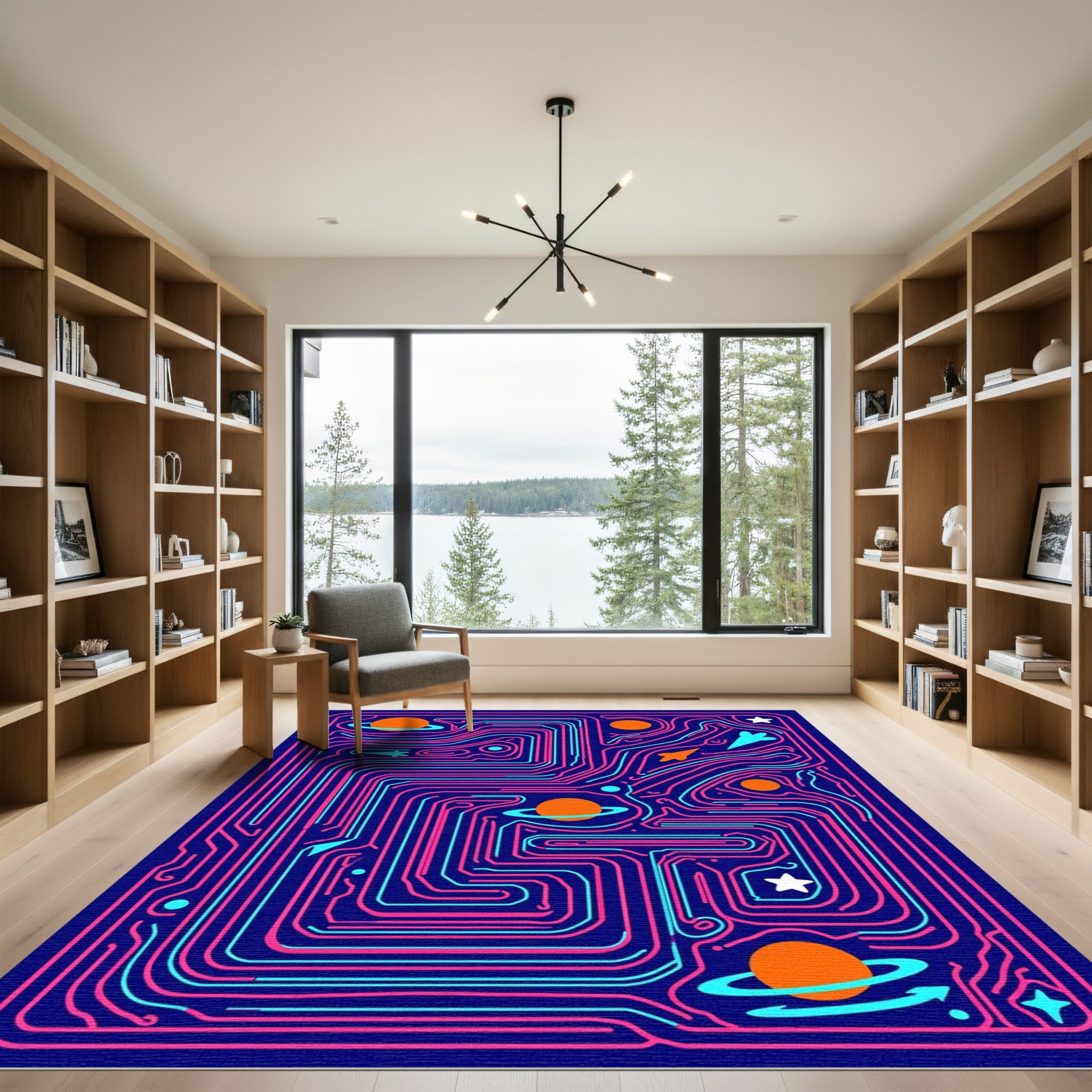 Cosmic Maze Playful Circuit Stars Rug