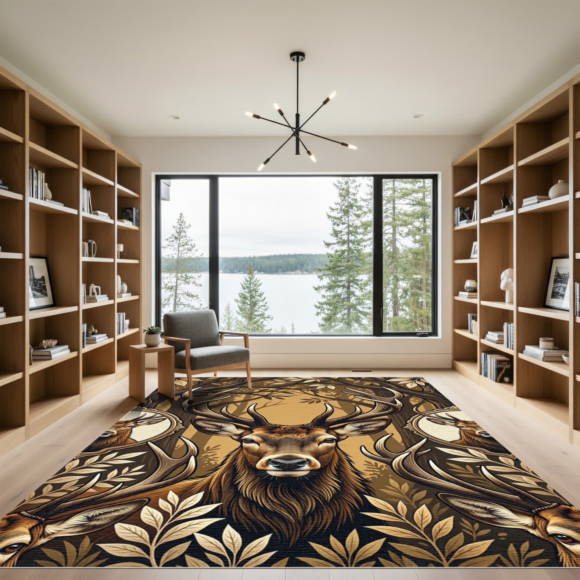Majestic Antler Stag Earthy Woodland Rug