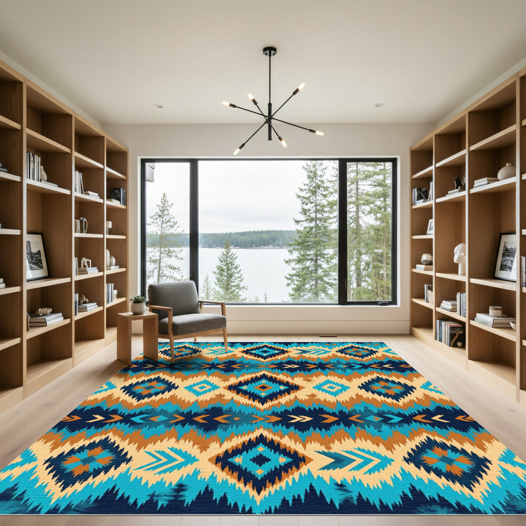 Bold Teal Orange Southwestern Diamond Accent Rug