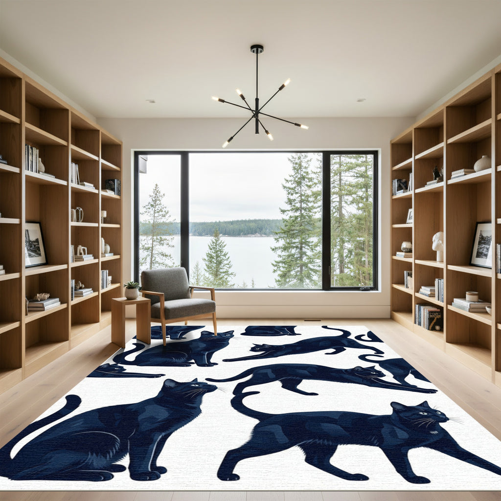 Midnight Black Feline Silhouette Illustration Rug