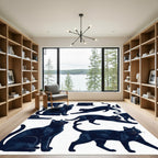 Midnight Black Feline Silhouette Illustration Rug