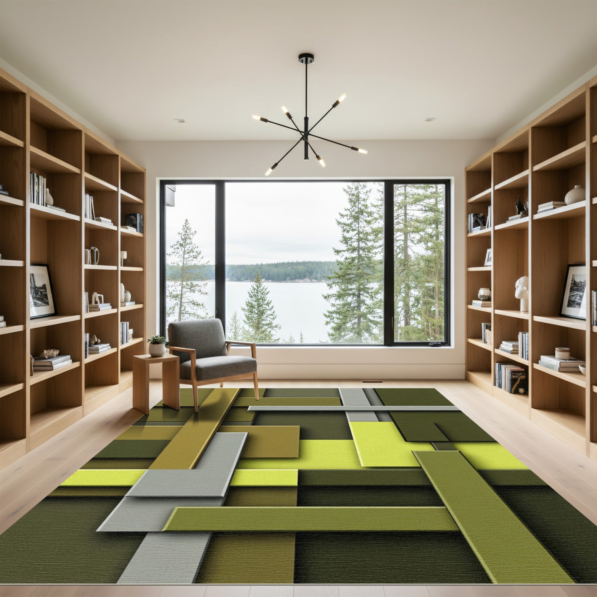 Modern Olive and Lime Geometric Block Rug