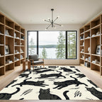Whimsical Black Tabby Cat Illustration Rug