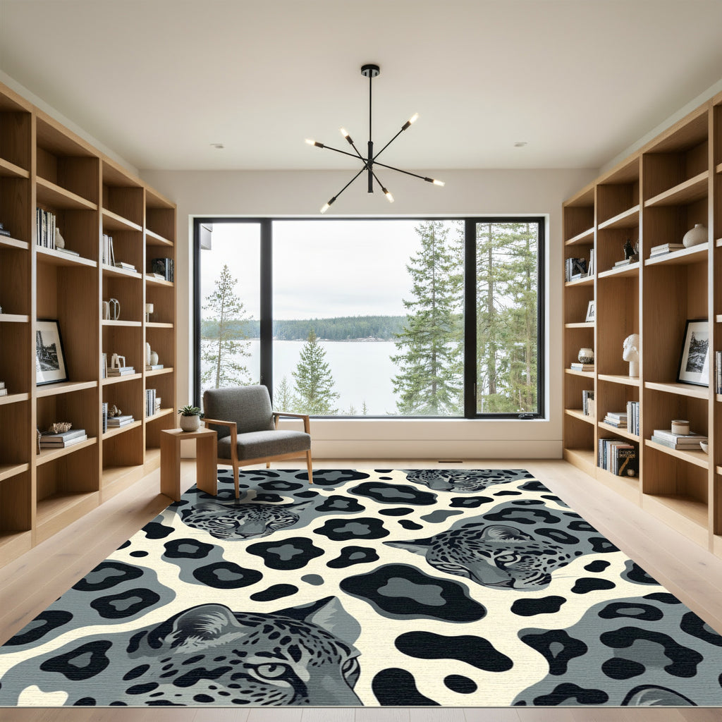 Modern Gray Leopard Spot Animal Art Rug
