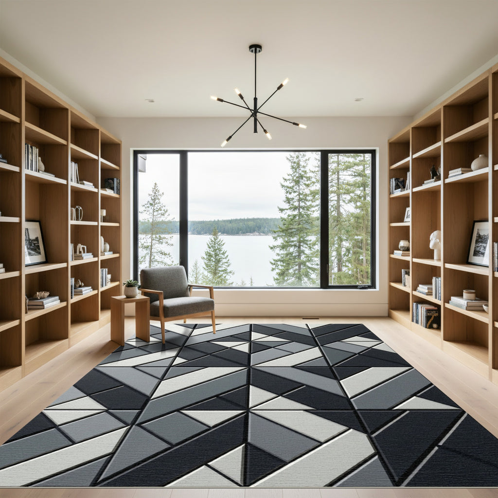 Abstract Gray Diamond Interlocking Shapes Rug