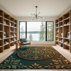Ornate Bronze Teal Floral Medallion Rug