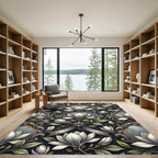 Antique White Magnolia Floral Scroll Rug