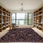 Elegant Violet Floral Damask Scroll Rug