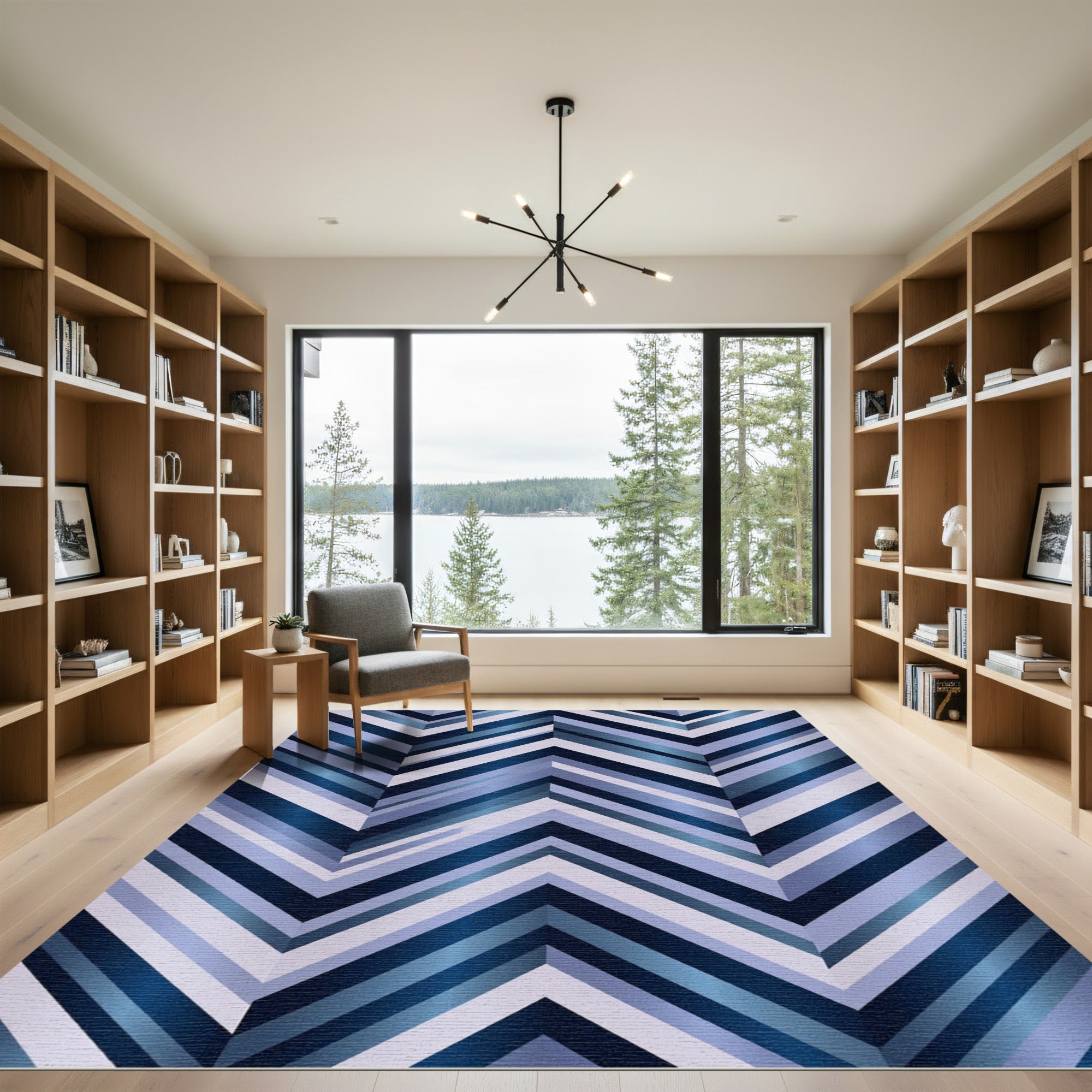 Shaded Blue Chevron Geometric Rug