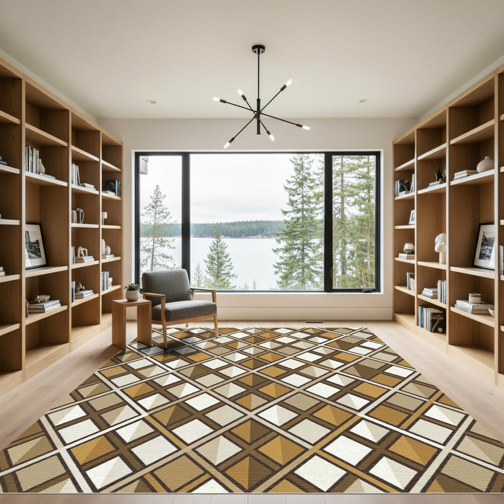 Geometric Earth Tone Faceted Diamond Rug