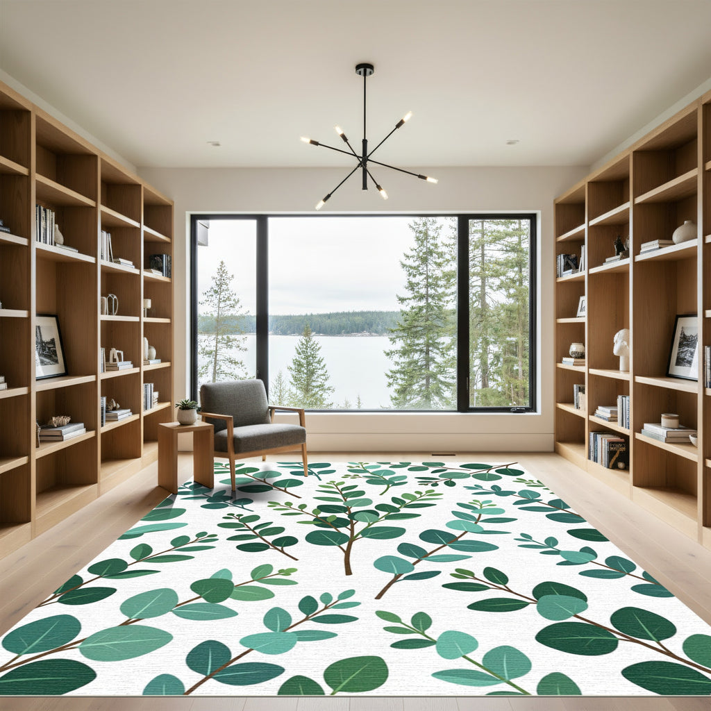 Lush Green Eucalyptus Botanical Art Rug