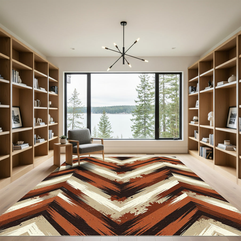 Modern Earth Toned Abstract Chevron Rug