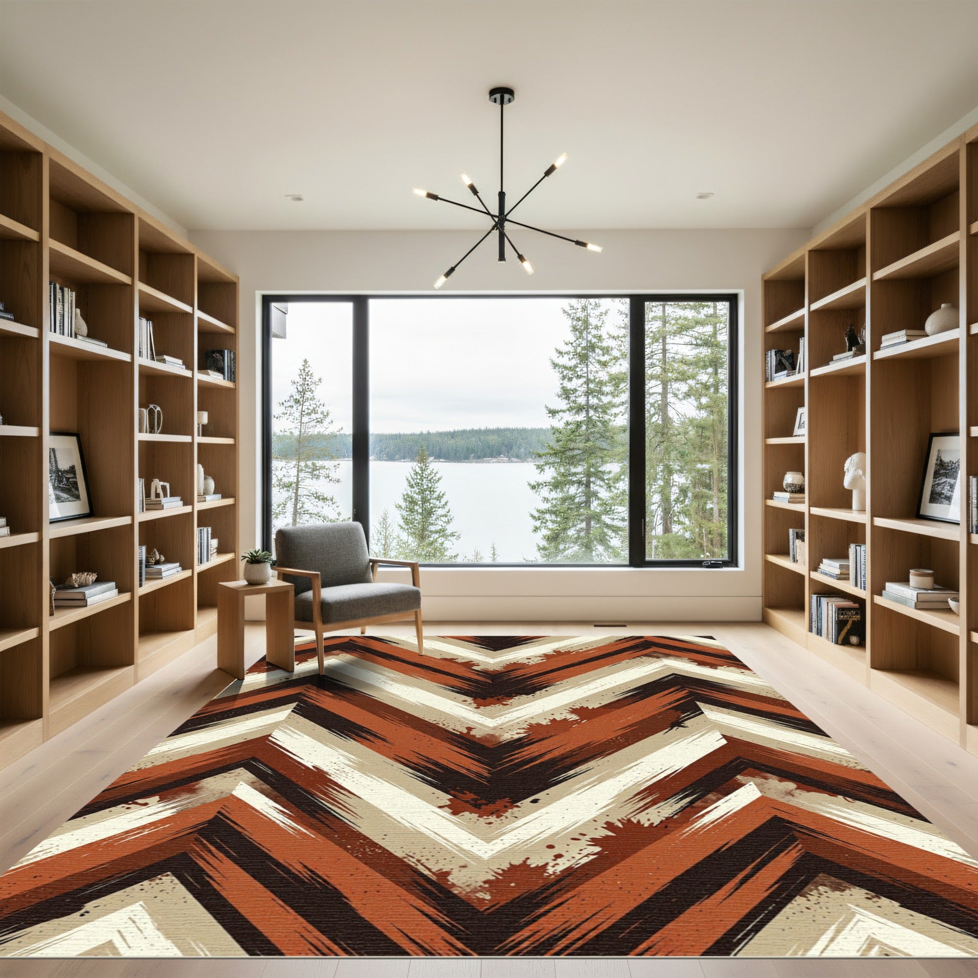 Modern Earth Toned Abstract Chevron Rug