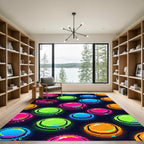Neon Pixel Glow Button Grid Rug
