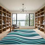 Teal Aqua Grey Wavy Stripes Rug