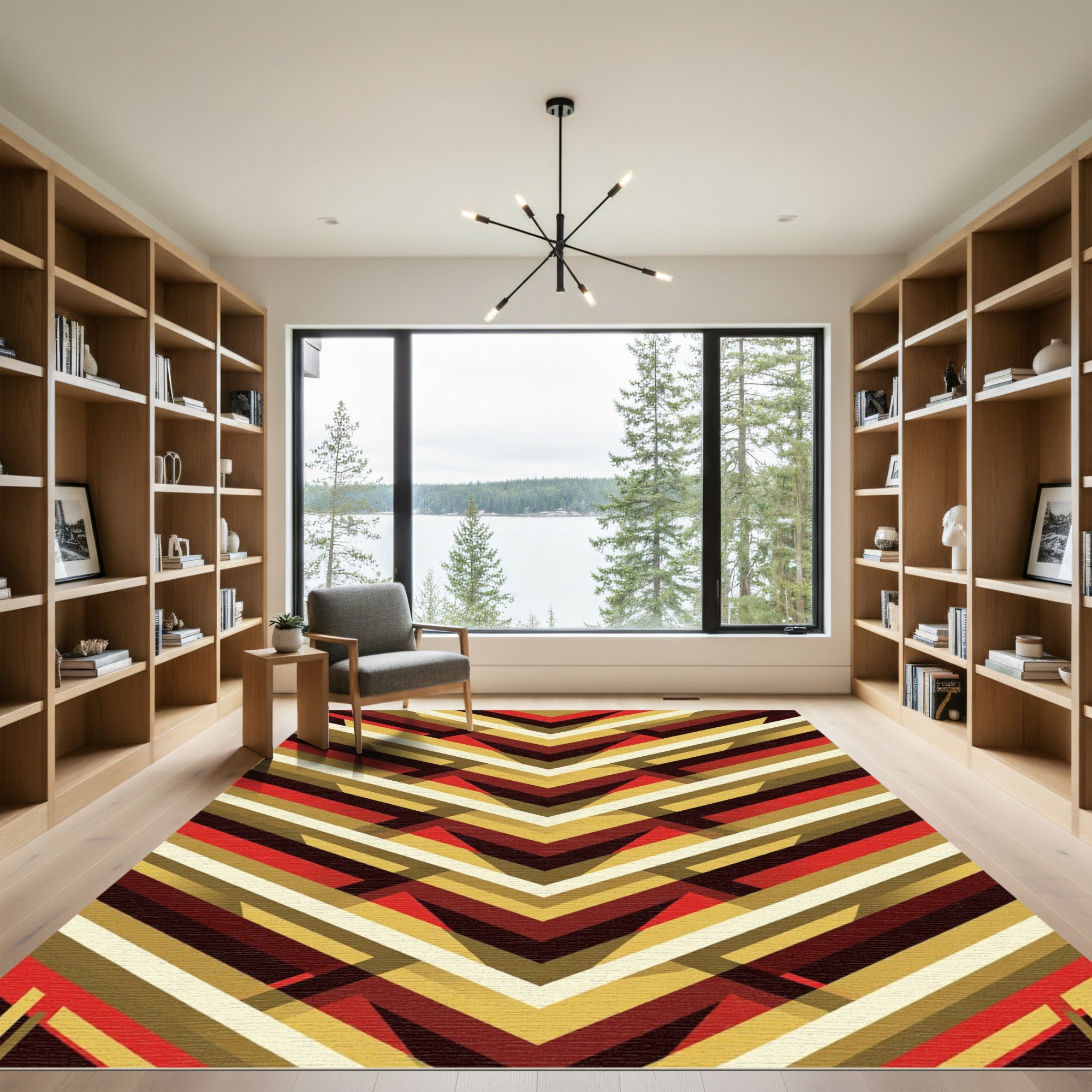 Chevron Red Gold Geometric Rug