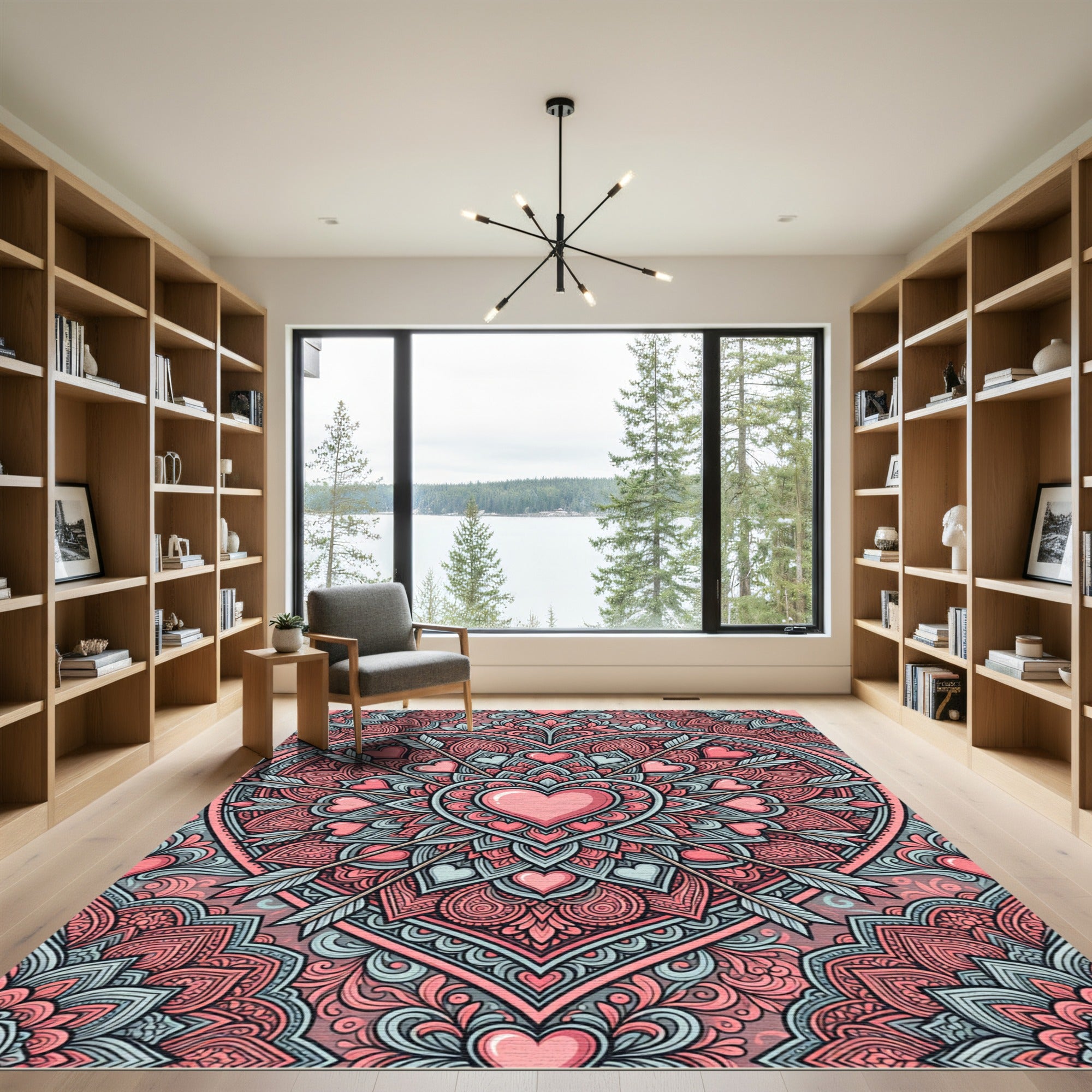 Pink Heart Mandala with Cupid Arrows Rug