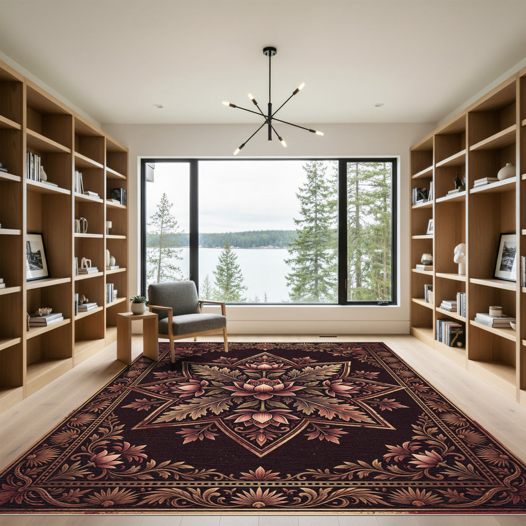 Elegant Mauve Lotus Star Medallion Rug