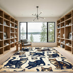 Whimsical Hand Drawn Tabby Cat Illustration Rug