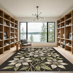 Elegant White Clematis Botanical Floral Rug