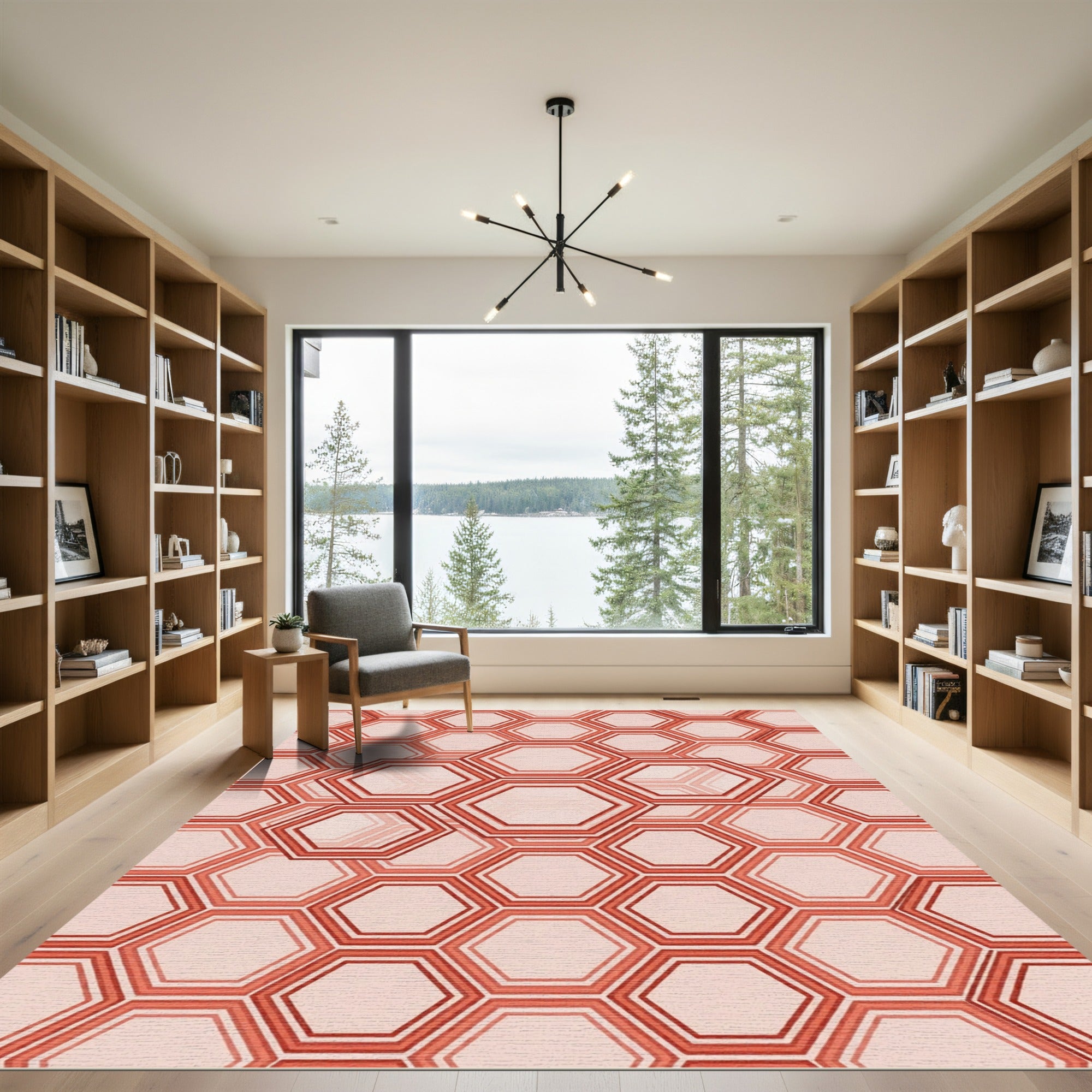 Terracotta Geometric Hexagon Abstract Art Rug
