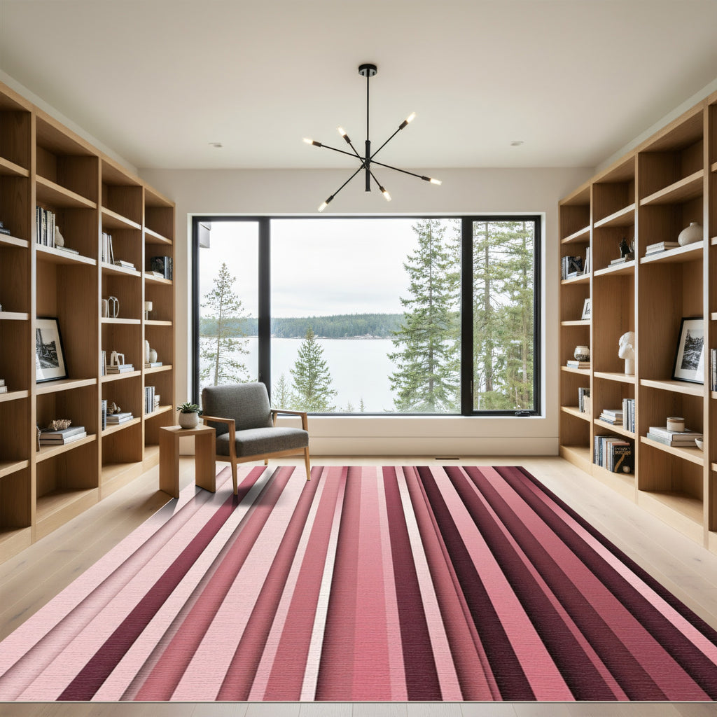 Modern Blush Pink Vertical Stripe Rug